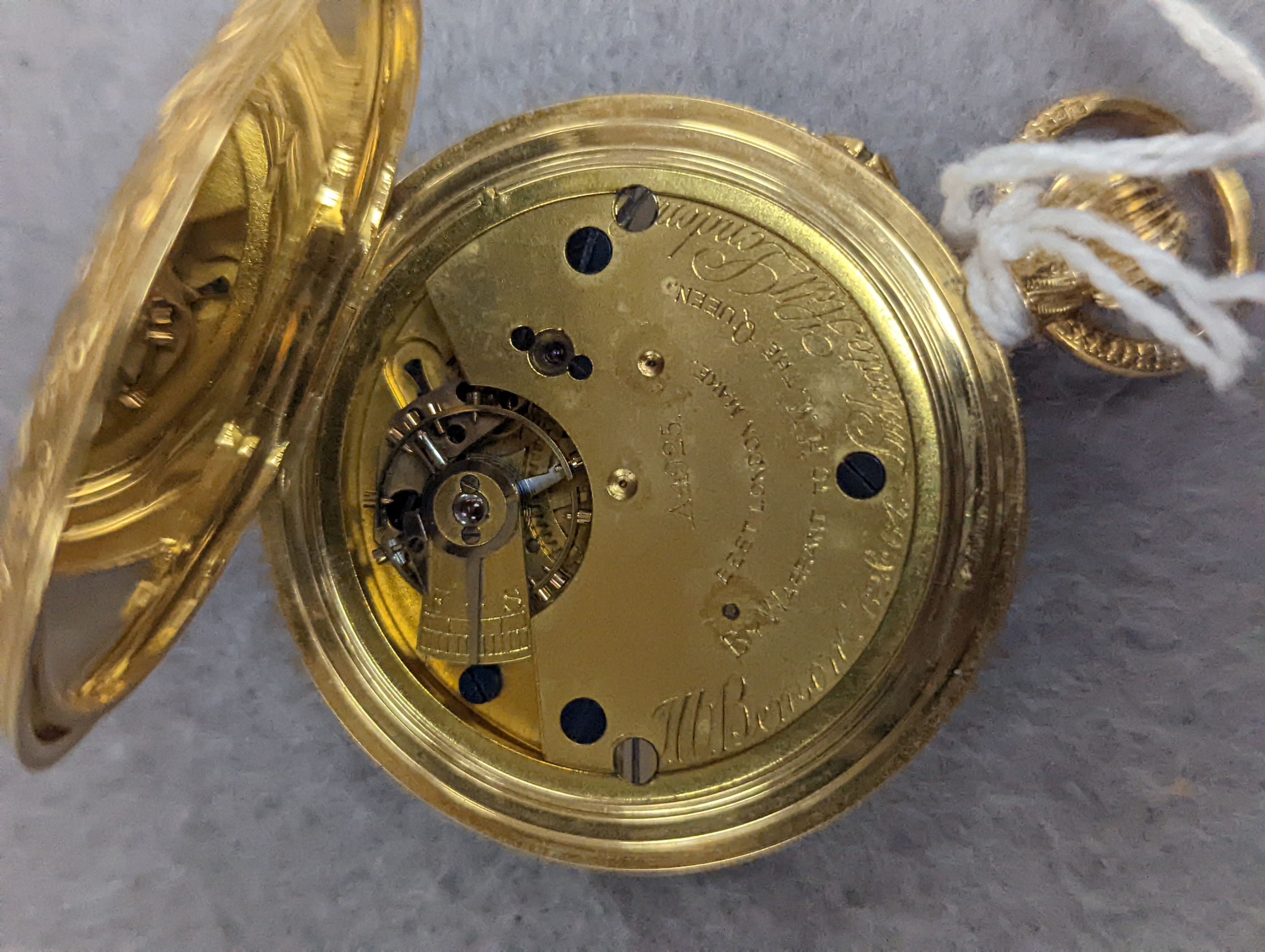 An Edwardian engraved 18ct gold half hunter keyless pocket watch, by J.W. Benson, with Roman dial and subsidiary seconds